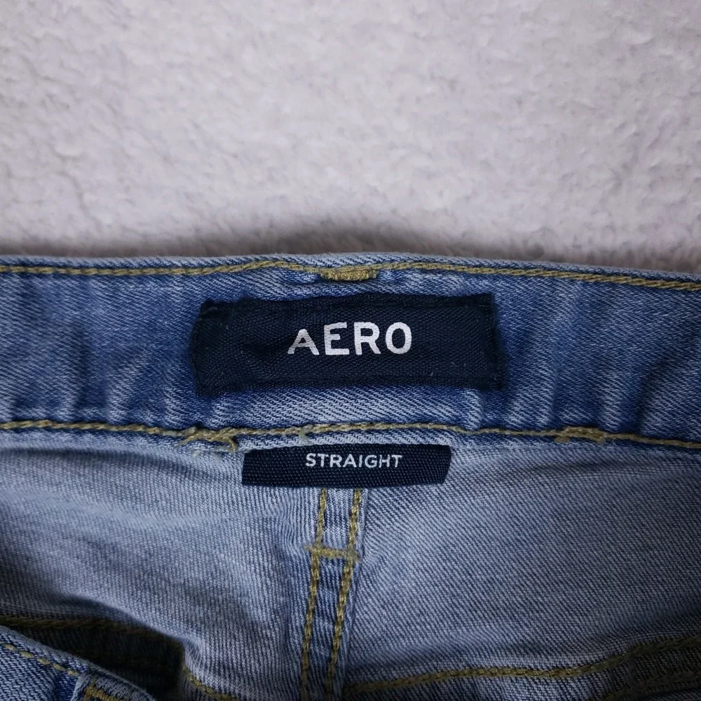 Aero Straight Leg Jeans Women's 30x26 Light Wash Raw Hem Casual‎ Denim Pants